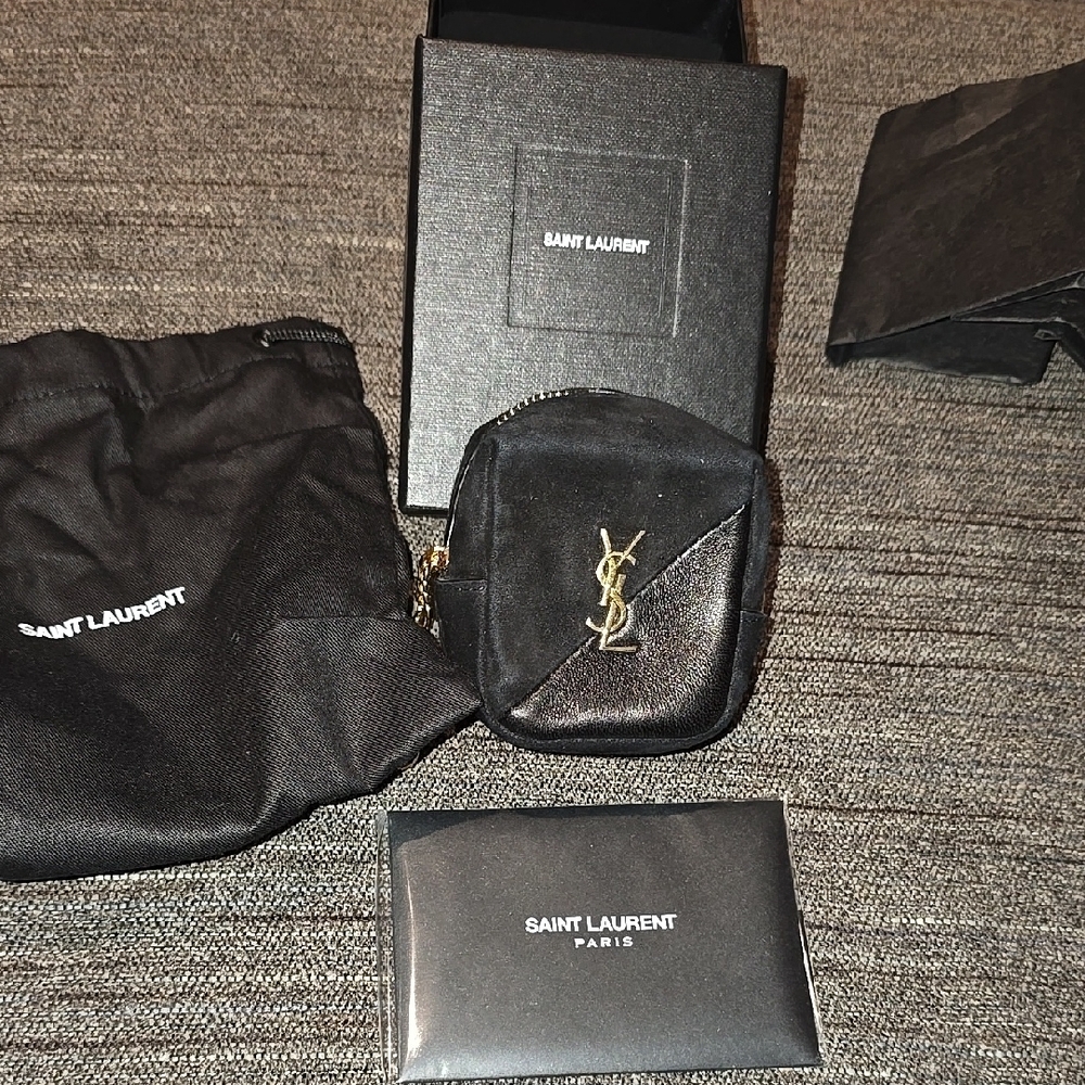 Saint Laurent Black Leather Wallet with Iconic YSL Logo